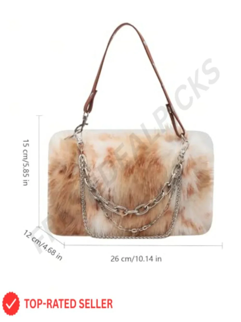 Faux Fur Shoulder Handbag Fuzzy Plush Top Handle Square Bag